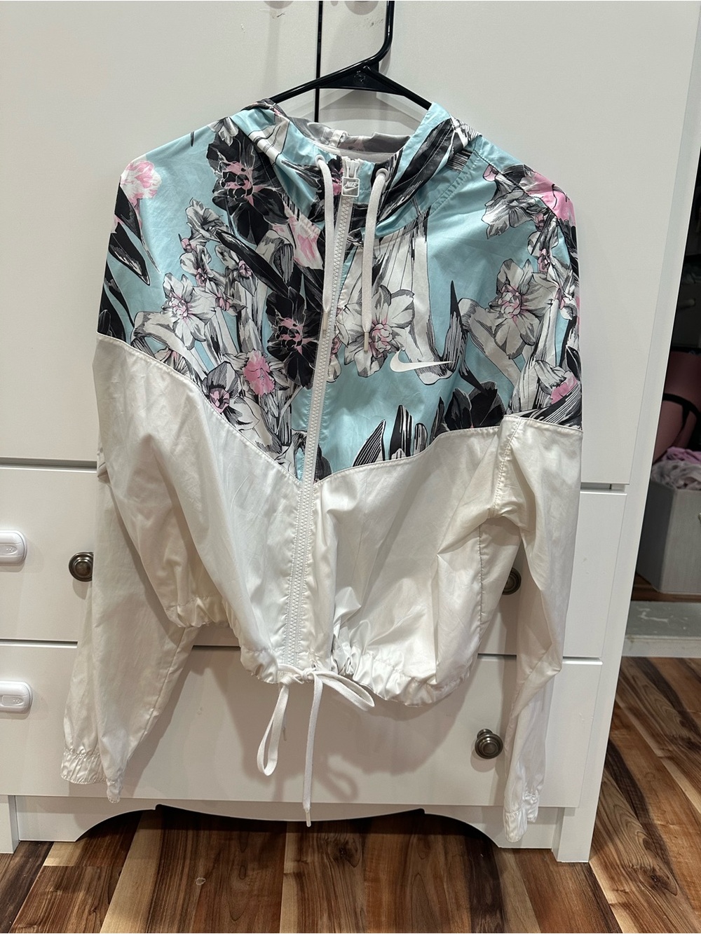 Nike Light Blue Floral Hooded Windbreaker